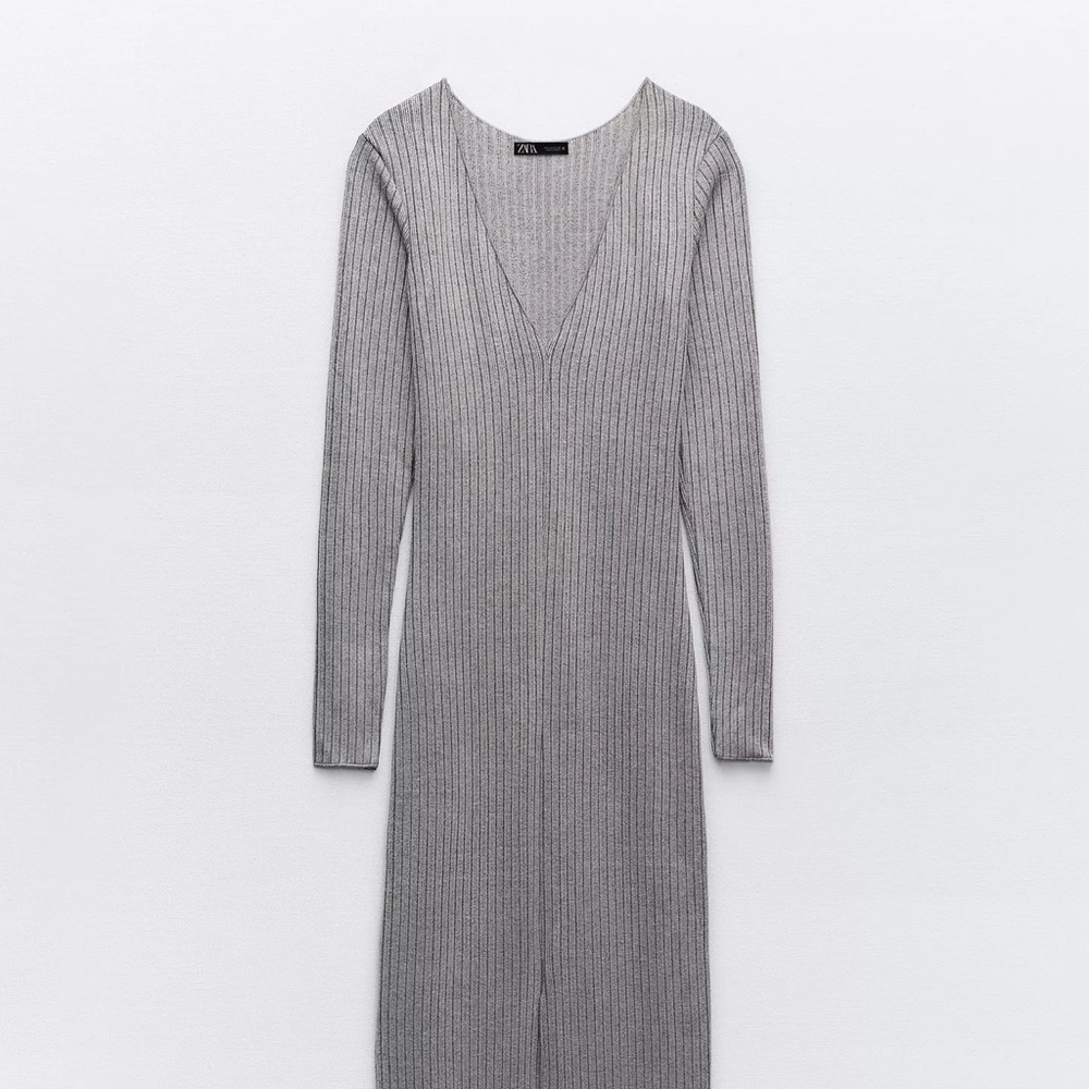 Gray Ribbed Knit Dress